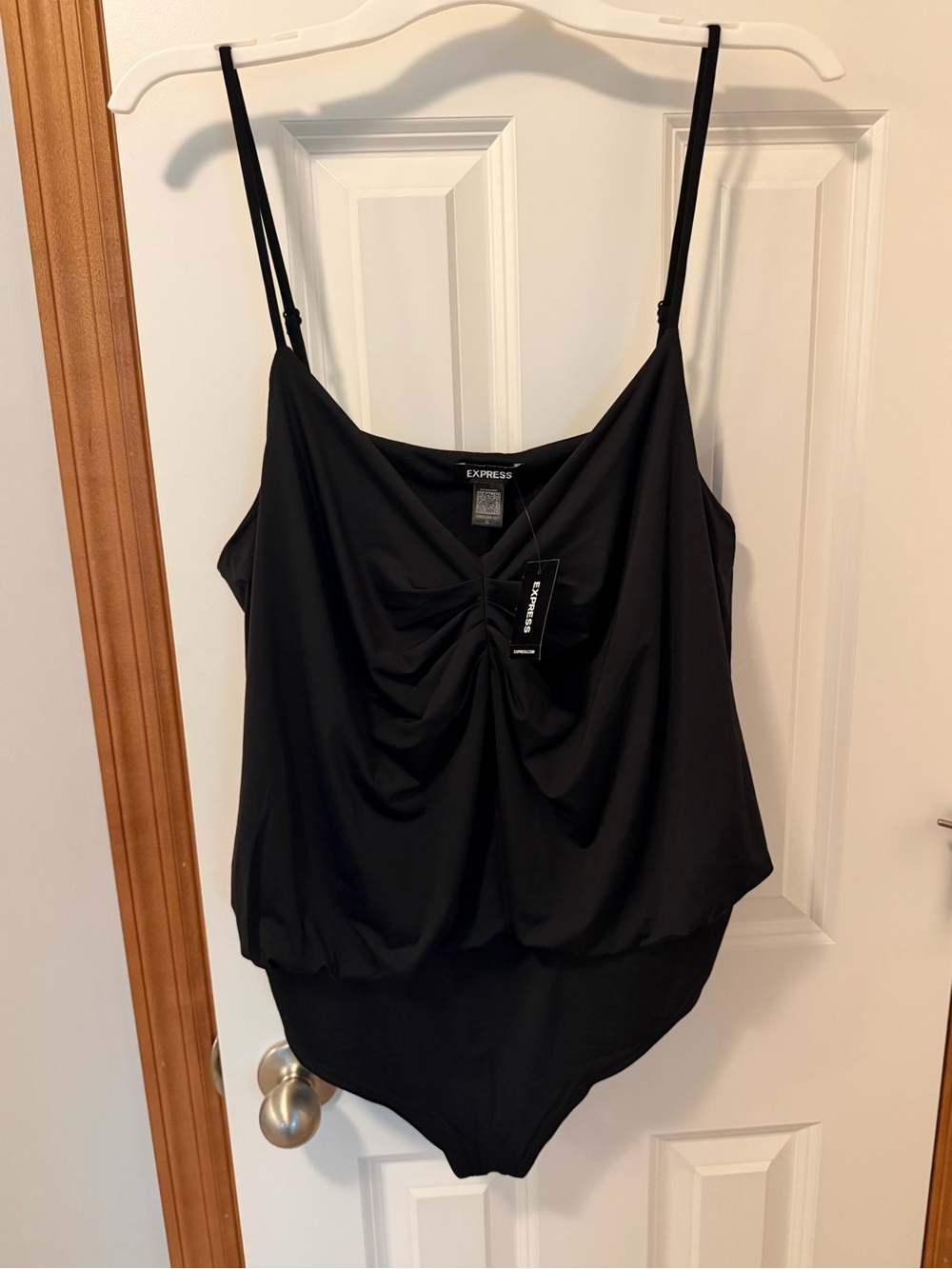 Express Black Ruched Bodysuit Tank Top size XL NWT